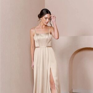 Revelry Nova Satin bridesmaids dress, never worn! Gold champagne, size 12